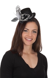 Mini Black Top Hat w/ Silver Tipped Rose