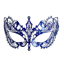 Blue Filigree Metal Mask with Silver Gems