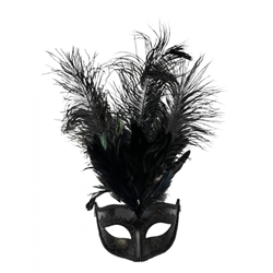 Black Venetian Mask with Feathers