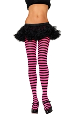 Nylon Striped Tights - Black and Pink