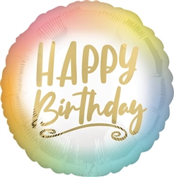 Happy Birthday Ombre and Gold 17" Foil Mylar Balloon