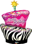 Birthday Funky Zebra Cake Jumbo Mylar Balloon