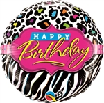 Birthday Leopard and Zebra Pattern Mylar Balloon