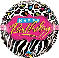Birthday Leopard and Zebra Pattern Mylar Balloon