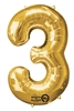 Gold "3" Shaped Mylar Balloon 
