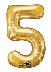 Gold "5" Shaped Mylar Balloon 