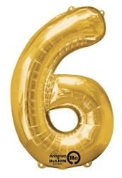 Gold "6" Shaped Mylar Balloon 