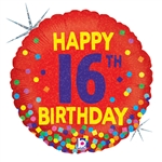 16th Birthday Holographic Confetti 18" Foil Balloon