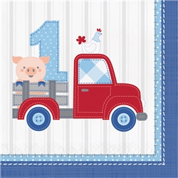 Farmhouse 1st Birthday Boy Luncheon Napkins