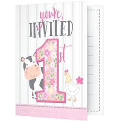Farmhouse 1st Birthday Girl Invitations