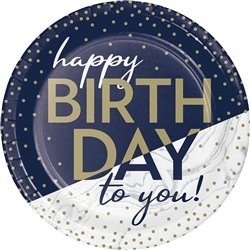 Happy Birthday Navy & Gold Milestone 7" Dinner Plates