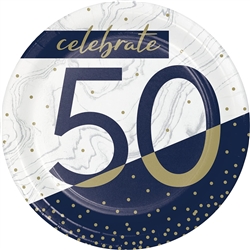 Happy Birthday Navy & Gold Milestone 50 - 7" Dessert Plates
