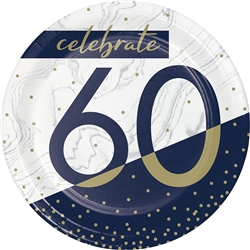 Happy Birthday Navy & Gold Milestone 60 - 7" Dessert Plates