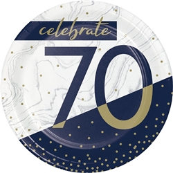 Happy Birthday Navy & Gold Milestone 70 - 7" Dessert Plates