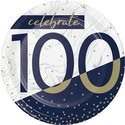 Happy Birthday Navy & Gold Milestone 100 - 7" Dessert Plates