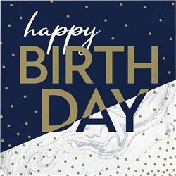 Happy Birthday Navy & Gold Milestone Luncheon Napkins