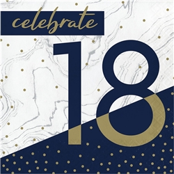 Happy Birthday 18 Navy & Gold Milestone Luncheon Napkins