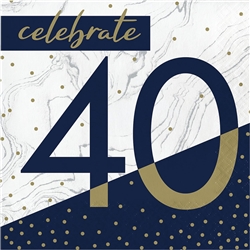 Happy Birthday 40 Navy & Gold Milestone Luncheon Napkins