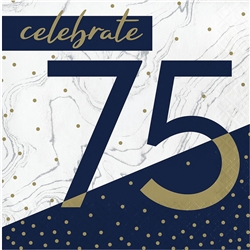 Happy Birthday 75 Navy & Gold Milestone Luncheon Napkins