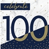 Happy Birthday 100 Navy & Gold Milestone Luncheon Napkins