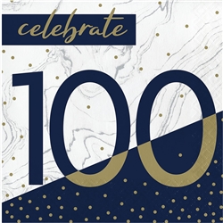 Happy Birthday 100 Navy & Gold Milestone Luncheon Napkins