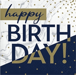 Happy Birthday Navy & Gold Milestone Beverage Napkins