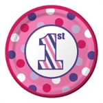 Sweet Stripes 1st Birthday Girl 9in Dinner Plates