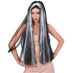 BLACK AND WHITE EXTRA LONG STREAKED WIG