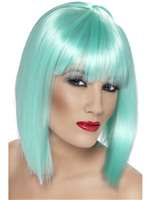 Glam Short Blunt Cut Neon Aqua Wig