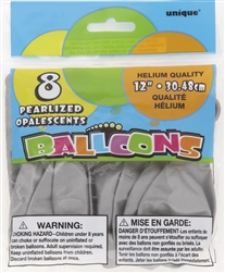 Silver 12in 8 Count Latex Balloons