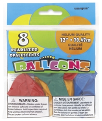 Assorted Pearl 12in 8 Count Latex Balloons