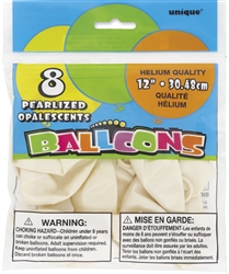 Pearl White 12in 8 Count Latex Balloons
