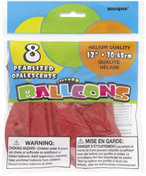 Pearl Red 12in 8 Count Latex Balloons