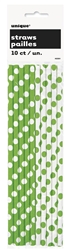 Lime Green Polka Dots Paper Straws - 10 Count