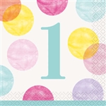 Pink Dots First Birthday Beverage Napkins