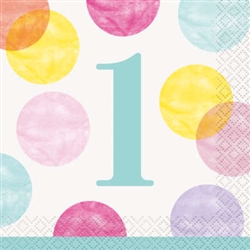 Pink Dots First Birthday Beverage Napkins