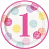 Pink Dots First Birthday 9 Inch Plates