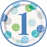Blue Dots First Birthday 9 Inch Plates