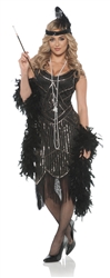 Gatsby Girl Black Beaded Flapper Costume - Adult Medium