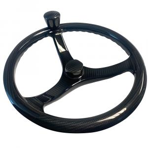 Schmitt Marine Carbon Fiber Primus Steering Wheel w/Santoprene Finger Grip - 13.5&quot; Diameter - 3/4&quot; Tapered Shaft w/Carbon Fiber Nut [7461321FG-CFN]
