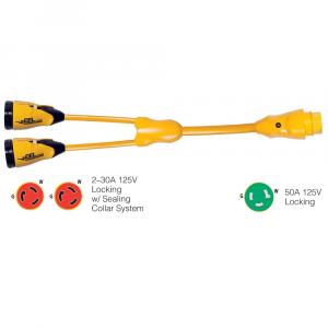 Marinco Y503-2-30 EEL (2)-30A-125V Female to (1)50A-125V Male - &quot;Y&quot; Adapter - Yellow [Y503-2-30]