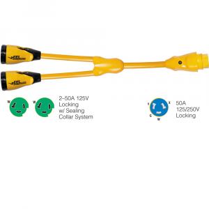 Marinco Y504-2-503 EEL (2)50A-125V Female to (1)50A-125/250V Male &quot;Y&quot; Adapter - Yellow [Y504-2-503]