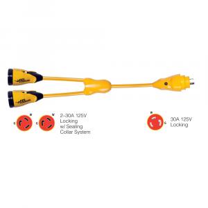 Marinco Y30-2-30 EEL (2)30A-125V Female to (1)30A-125V Male &quot;Y&quot; Adapter - Yellow [Y30-2-30]