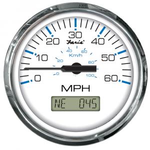 Faria Chesapeake White SS 4&quot; Speedometer w/LCD Heading Display- 60MPH (GPS) [33826]