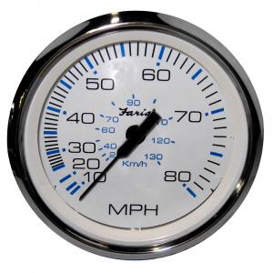 Faria Chesapeake White SS 4&quot; Speedometer - 80MPH (Pitot) [33819]