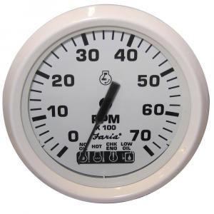 Faria Dress White 4&quot; Tachometer w/Systemcheck Indicator - 7000 RPM (Gas) (Johnson / Evinrude Outboard) [33150]