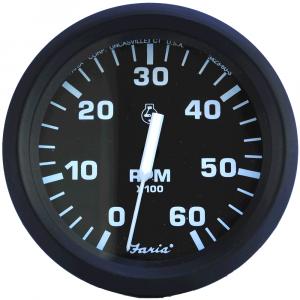 Faria Euro Black 4&quot; Tachometer - 6,000 RPM (Gas - Inboard &amp; I/O) [32804]