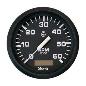 Faria Euro Black 4&quot; Tachometer w/Hourmeter - 6,000 RPM (Gas - Inboard) [32832]