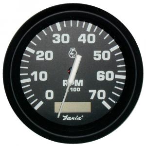 Faria Euro Black 4&quot; Tachometer w/Hourmeter - 7,000 RPM (Gas - Outboard) [32840]