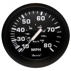 Faria Euro Black 4&quot; Speedometer - 80MPH (Pitot) [32812]